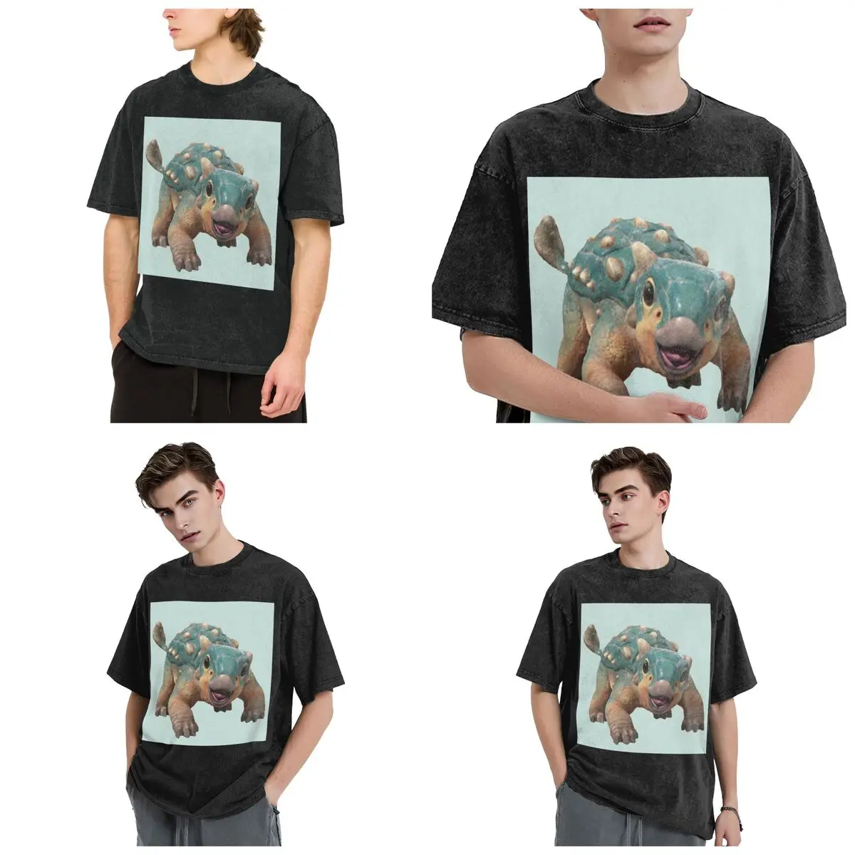 Streetwear T-Shirts Bumpy Ankylosaurus Magniventris Washed T Shirt Short Sleeve Hip Hop T-Shirt Tops Tees for Men Women