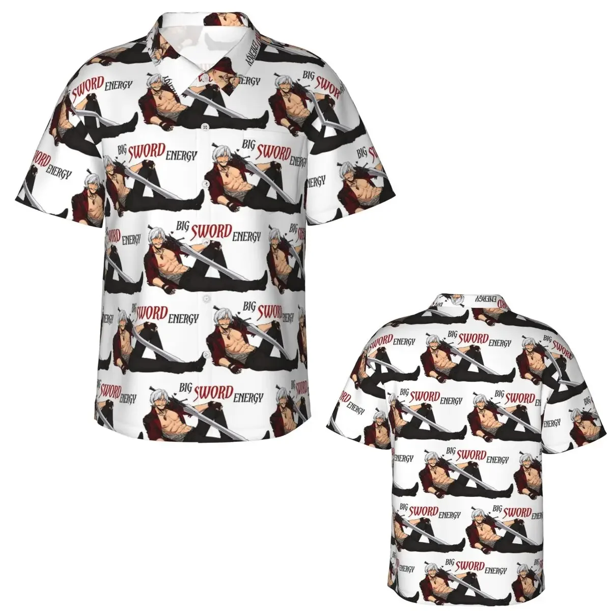 Devil May Cry Big Sword Energy Hawaiian Shirts Fashion Men Short Sleeve Shirt for Summer Beach Men's Lapel Tops