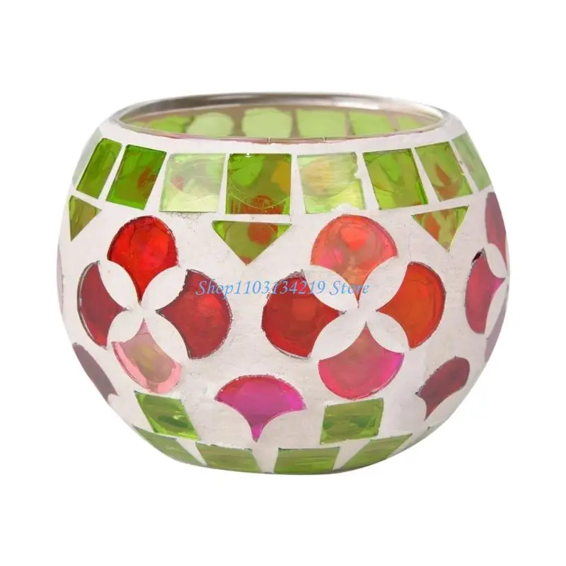 N5KC Practical Glass Candlestick With Colorful Patchwork That Complementing Any Home Decors Styles for Multiple Room