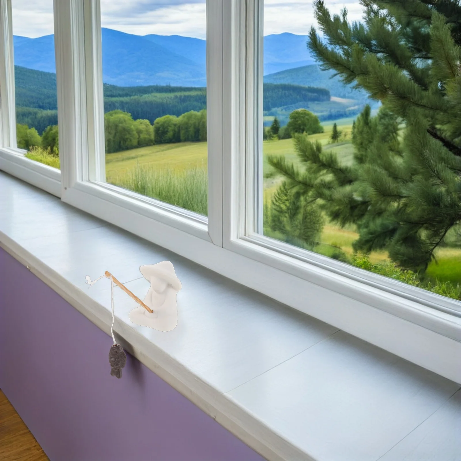 

Tiny Ceramic Fisherman Tranquil Environment Enhancing Aquarium Visual Appeal Old Man Fishing Figurine Ceramic Fisherman Statue