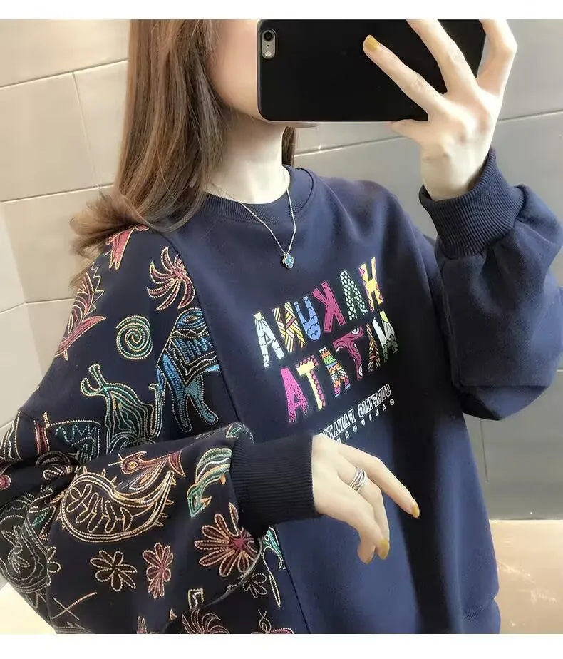Women's Printed Sweatshirt 2025 Fashion Woman Spring Autumn Long Sleeve T-shirt Students Korean Style Casual Hoodie Base Shirt