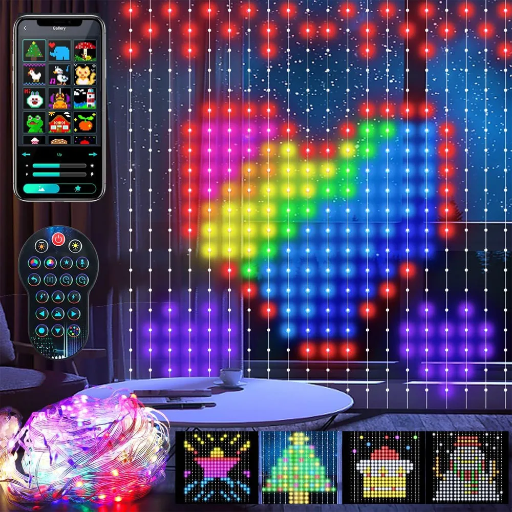 400LED Smart Curtain Lights 2*2M RGBIC Window Fairy Light APP Control Remote Music Mode for Home Halloween Christmas Decor