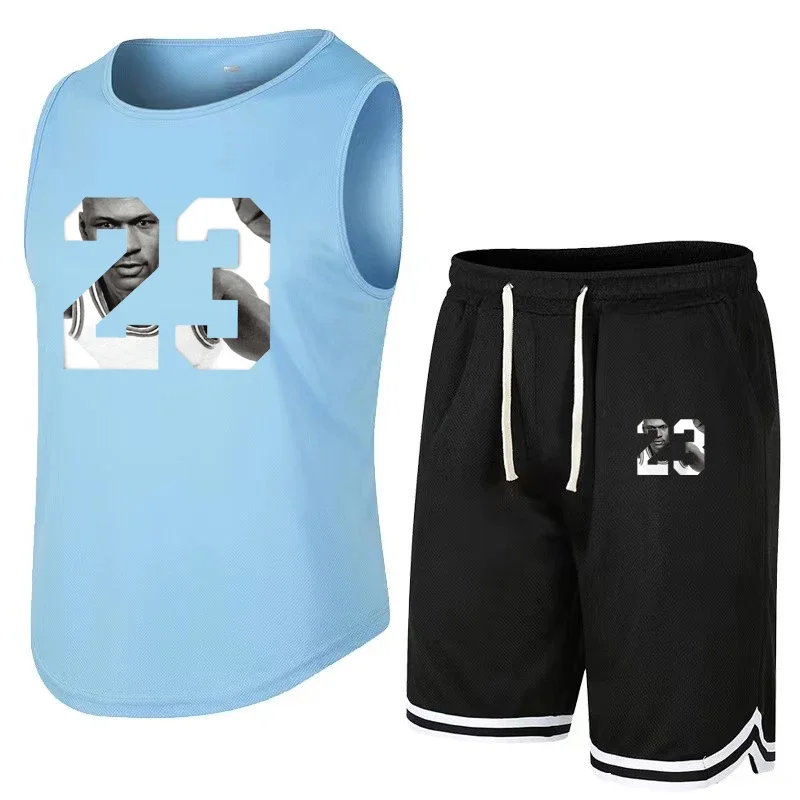 New Summer Sleeveless T-Shirt Set Men Quick Dry Tank Top + Shorts Male Fitness Competition Training Vest Winner Tracksuit Male