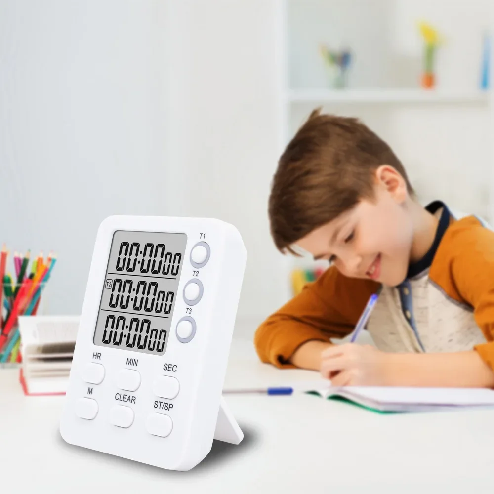 مؤقت بصري للأطفال مدير وقت الانضباط الذاتي شاشة ديجيتال مؤقت المطبخ مع ثلاث ساعات منبه سلع منزلية #2