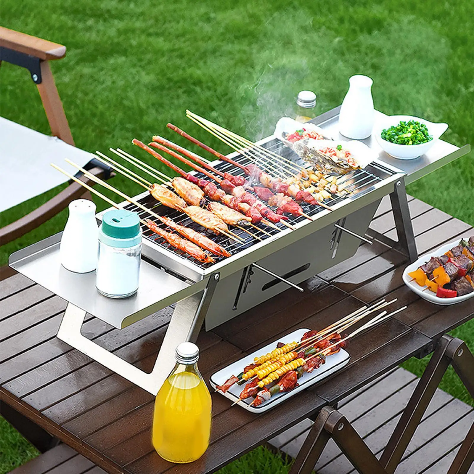 

Stainless Steel Barbecue Stove Outdoor Charcoal Folding Barbecue Rack Household Small Folding Carbon Barbecue Skewer Stove bbq