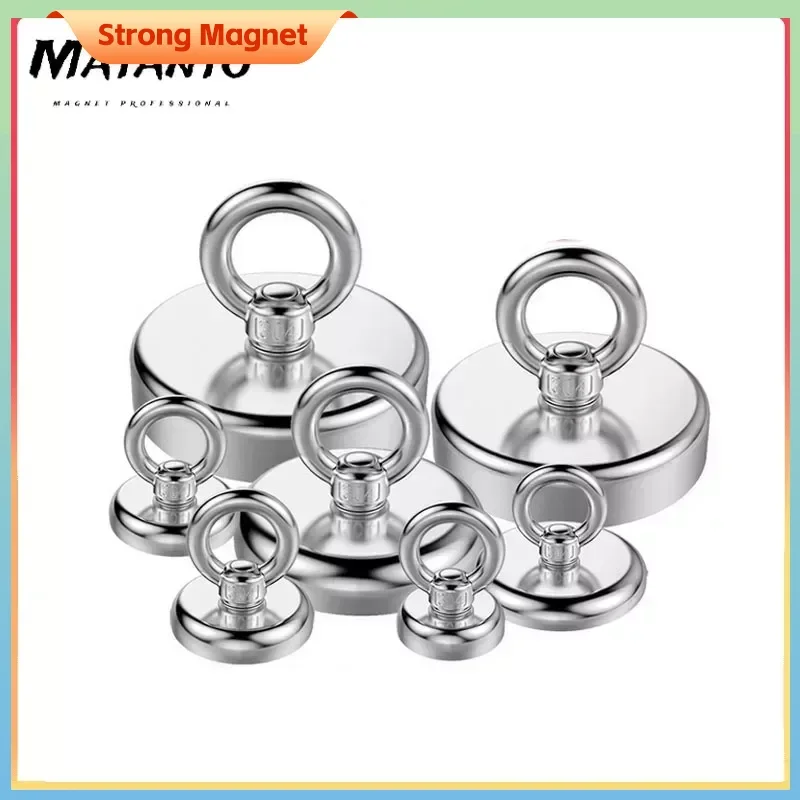 

Strong Powerful Salvage Hook Round Neodymium Magnetic Magnet Fishing Equipments Holder Pulling Mounting Pot with Ring