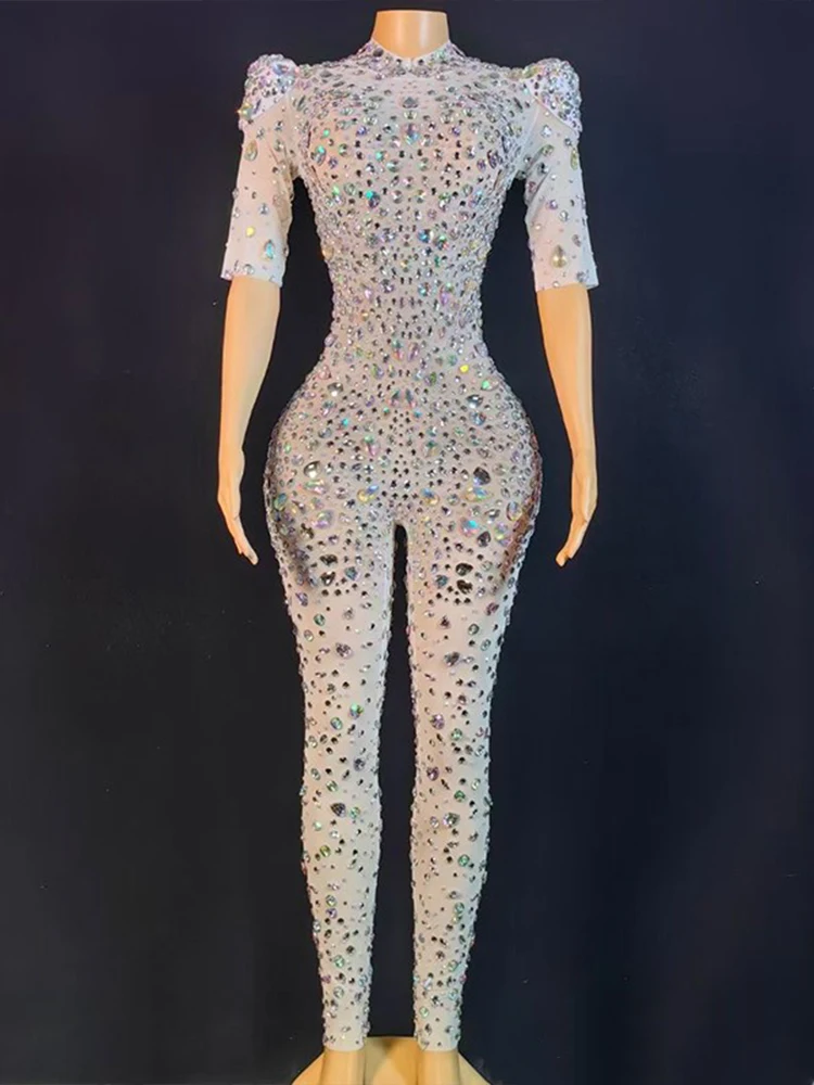 High Quality Rhinestone Short Sleeved Elastic Jumpsuit 2024 New Fashion Custom Women'S Clothing