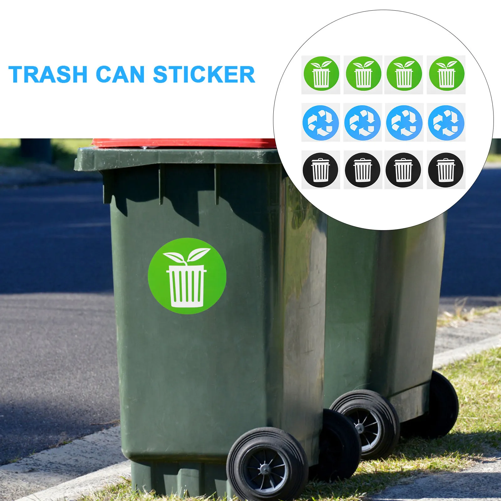 

12 шт. наклеек для сортировки отходов, прочные клейкие этикетки из ПВХ для мусорных баков, для переработки отходов, для защиты окружающей среды, наклейки для утилизации мусора