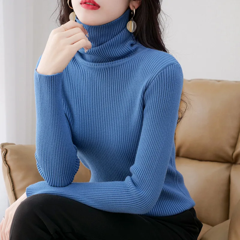 

Thick High Collar Pullover Sweater For Women Long Sleeved Bottomed Shirt Slim Warm Autumn Winter Knitwears Pull Femme Jumper