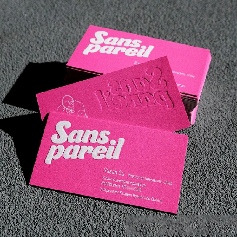 Kartu Kustom Warna Pantone Kartu Merah Muda Kartu Mewah Timbul Kartu Bisnis Pribadi Kartu Terima Kasih Logo 3D Kode QR untuk Pernikahan