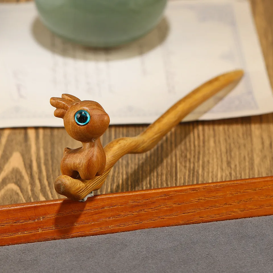 Vintage Wood Deer Cat Shape Step Shaking Creative Hairpin Chopstick Hair Stick Hair Ornament Headdress Hair Accessories Hair Pin