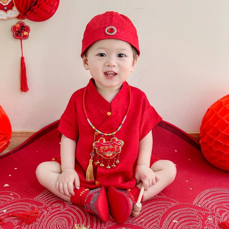 Baby Kids Tang Suit Children Chinese Traditional Photography Clothes Summer Newborn Short Sleeved Outfit Birthday Gift Costume