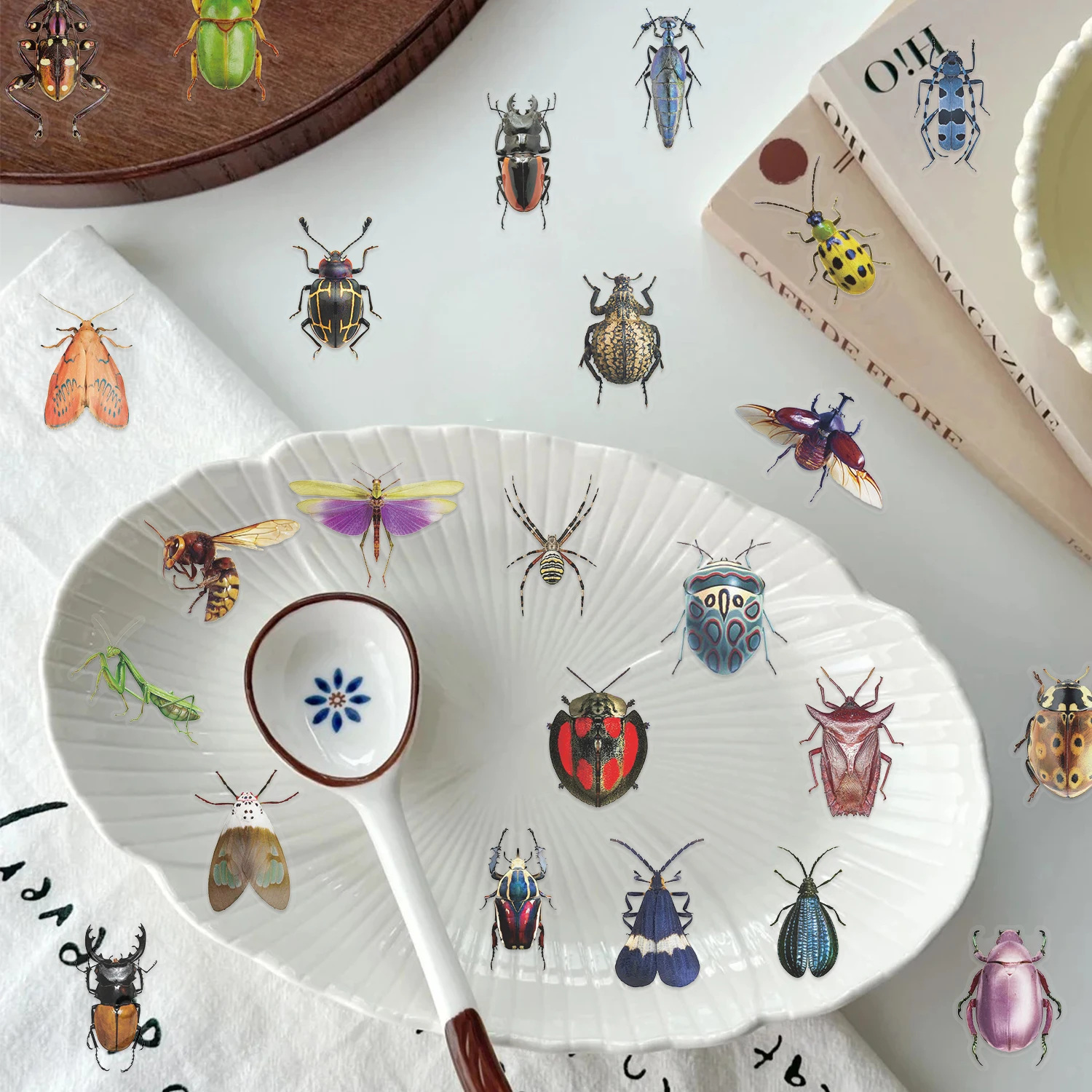 50 Uds pegatinas de insectos colores vibrantes sin residuos para portátil botella de agua accesorios de coche motocicleta pegatinas de botellas de agua