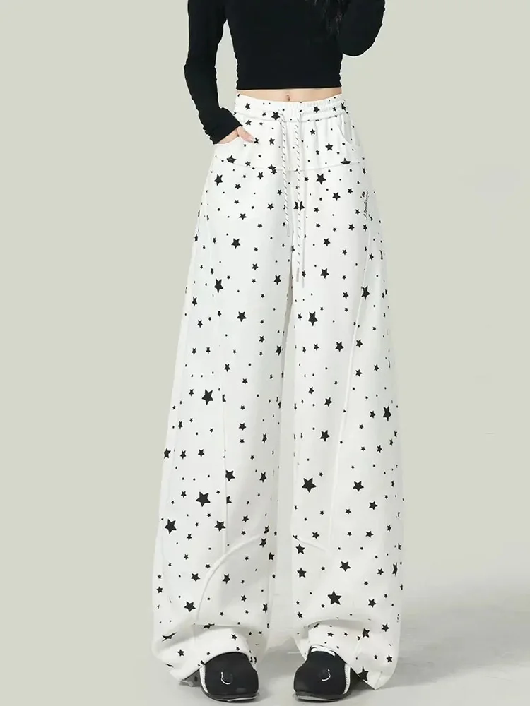 Women Stars Print Sweatpants Vintage Sweet High Waist Cute Pant Casual Preppy Style Female Japan Kawaii Loose Retro Trousers New