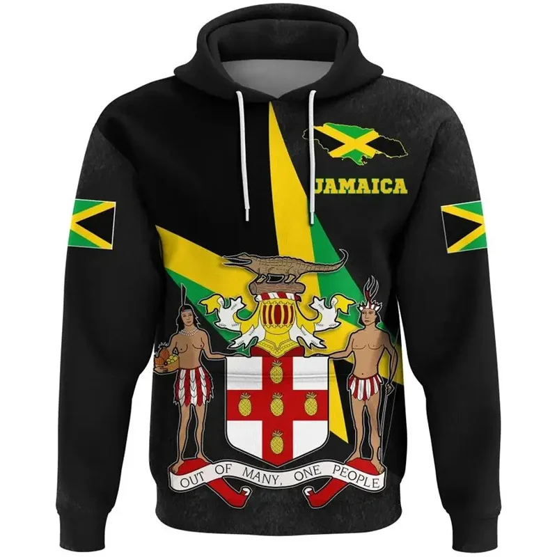 3D Printed Jamaica Flag Hoodies For Men National Emblem Graphic Pullovers Casual Hooded Streetwear Sweatshirts Long Sleeves Tops