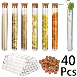 40Pcs 10ml Test Tubes 15x100mm Plastic Tubes with Cork Stoppers for Scientific Experiments Salt Containers