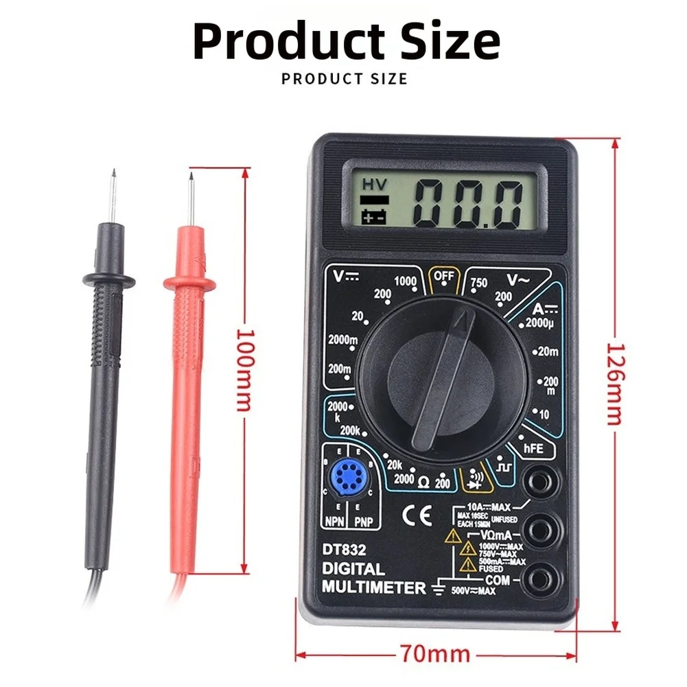 DT832 Digital Multimeter for Students and Technicians Performing Voltage Resistance Diode and Transistor Parameter Tests