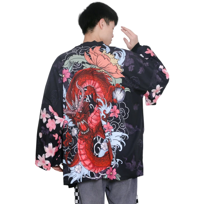 Japanese Kimono Yukata Samurai Kimono Man dragon Print Shirt Clothes Harajuku Cardigan For Men Traditional Haori Kimono Women