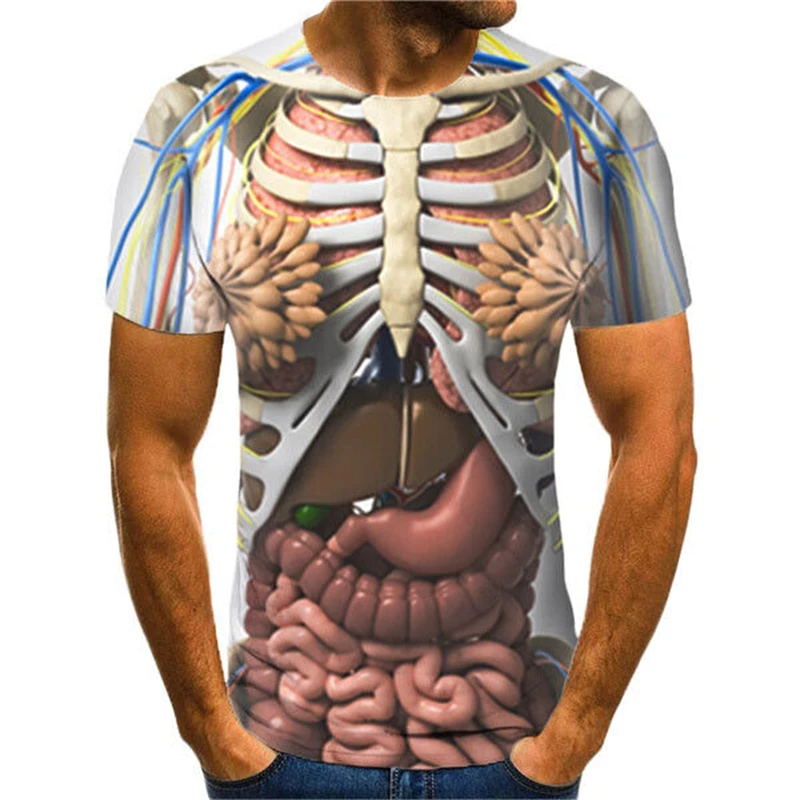 Skeleton Internal Organs 3D Womens Mens Short Sleeve T-Shirt Casual Funny Clothing Tops Tees Streetwear Loose T Shirt Summer Top