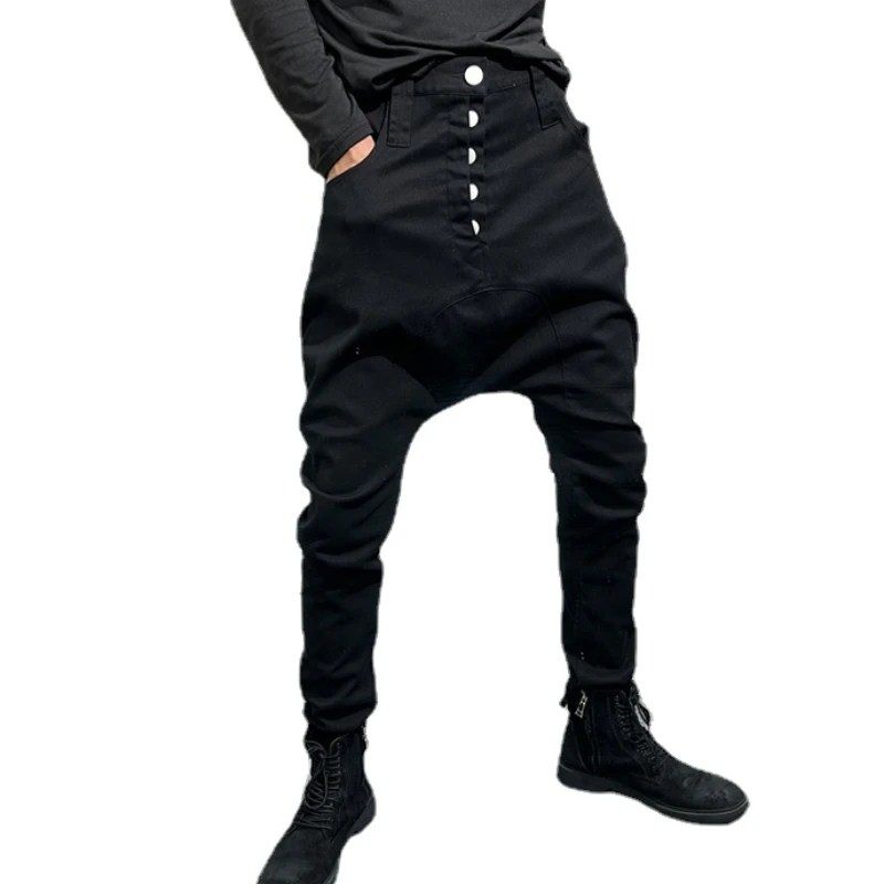 Ciemne awangardowe spodnie Techwear Style Black Fashion Fit Casual Stretch Personality Baggy Pants dla mężczyzn