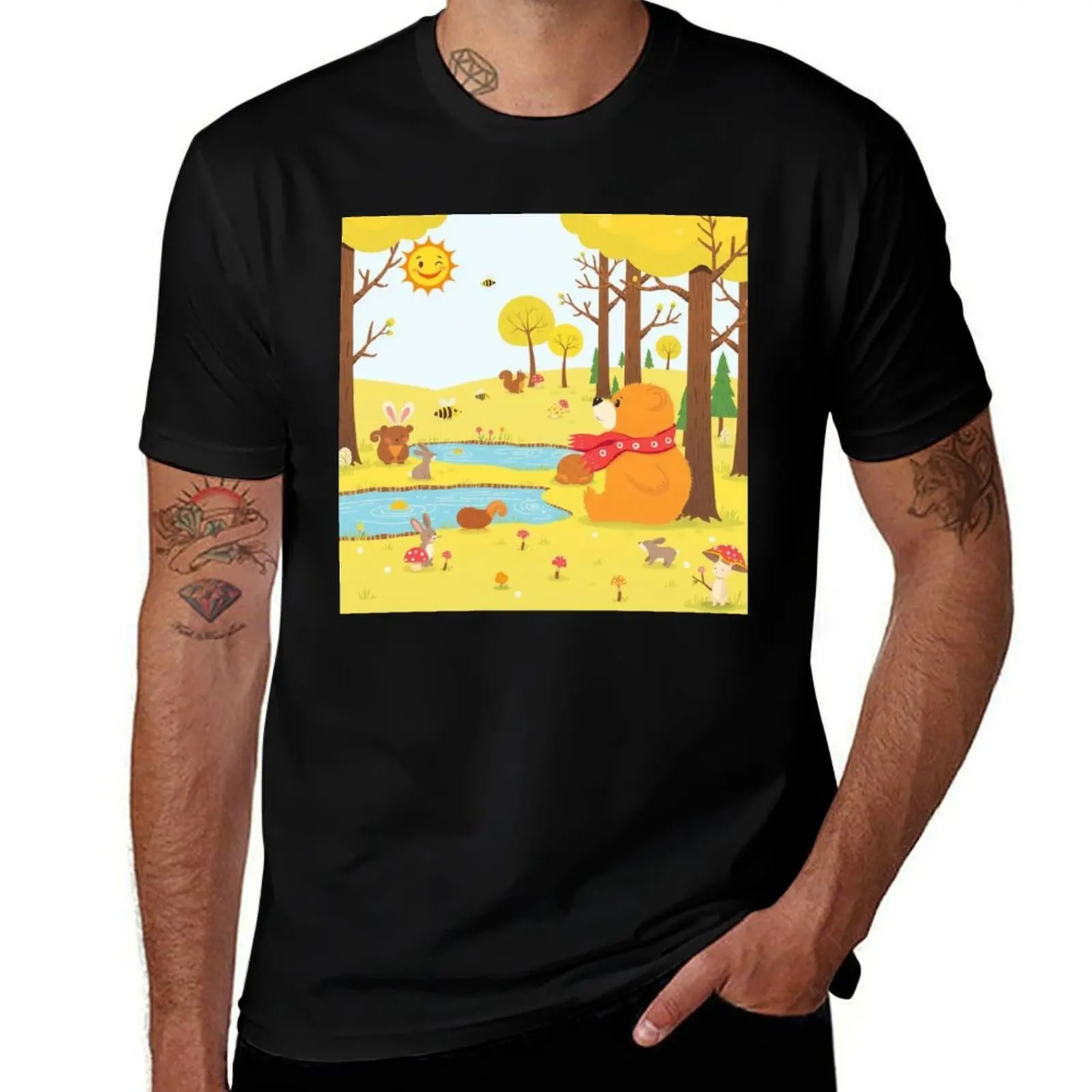 

Bear sitting under tree. T-Shirt blue archive plus size clothes summer shirt men graphic t shirts