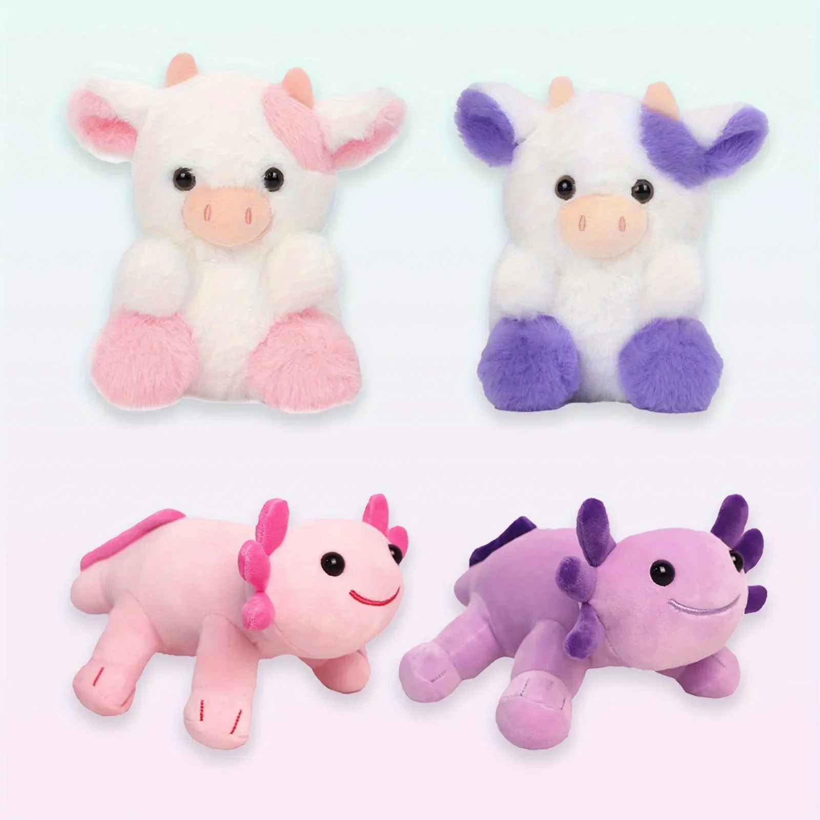 2Pcs Salamander Doll and Long-haired Cow Baby Combination Set, Super Cute Furry and Soft Cow and Salamander Plush Toy Ornaments