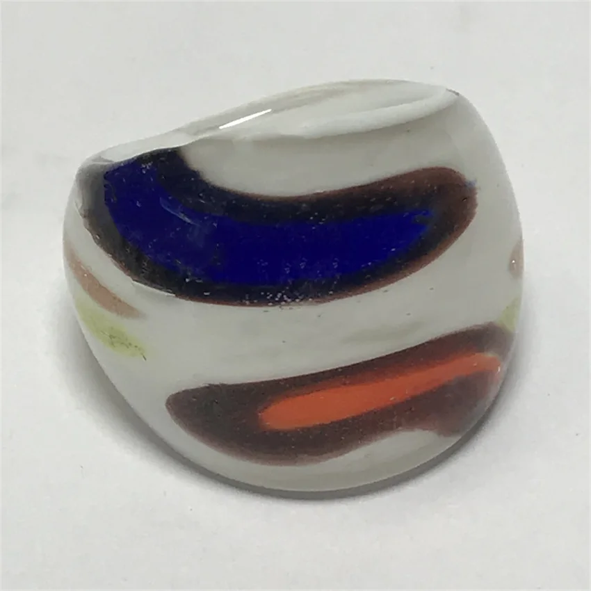 New Handmade For Neutral Women Men Retro Style White Base Murano Glass Liuli Blue And Orange Finger Rings Fashion Jewelry