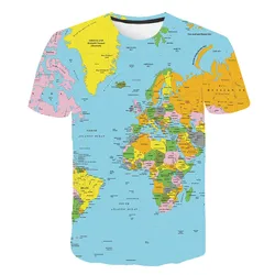 Summer 3D Print World Maps Kids T Shirt Fashion Casual Cartoons Crew Neck T-shirt Boys Girls Harajuku Children's Clothing