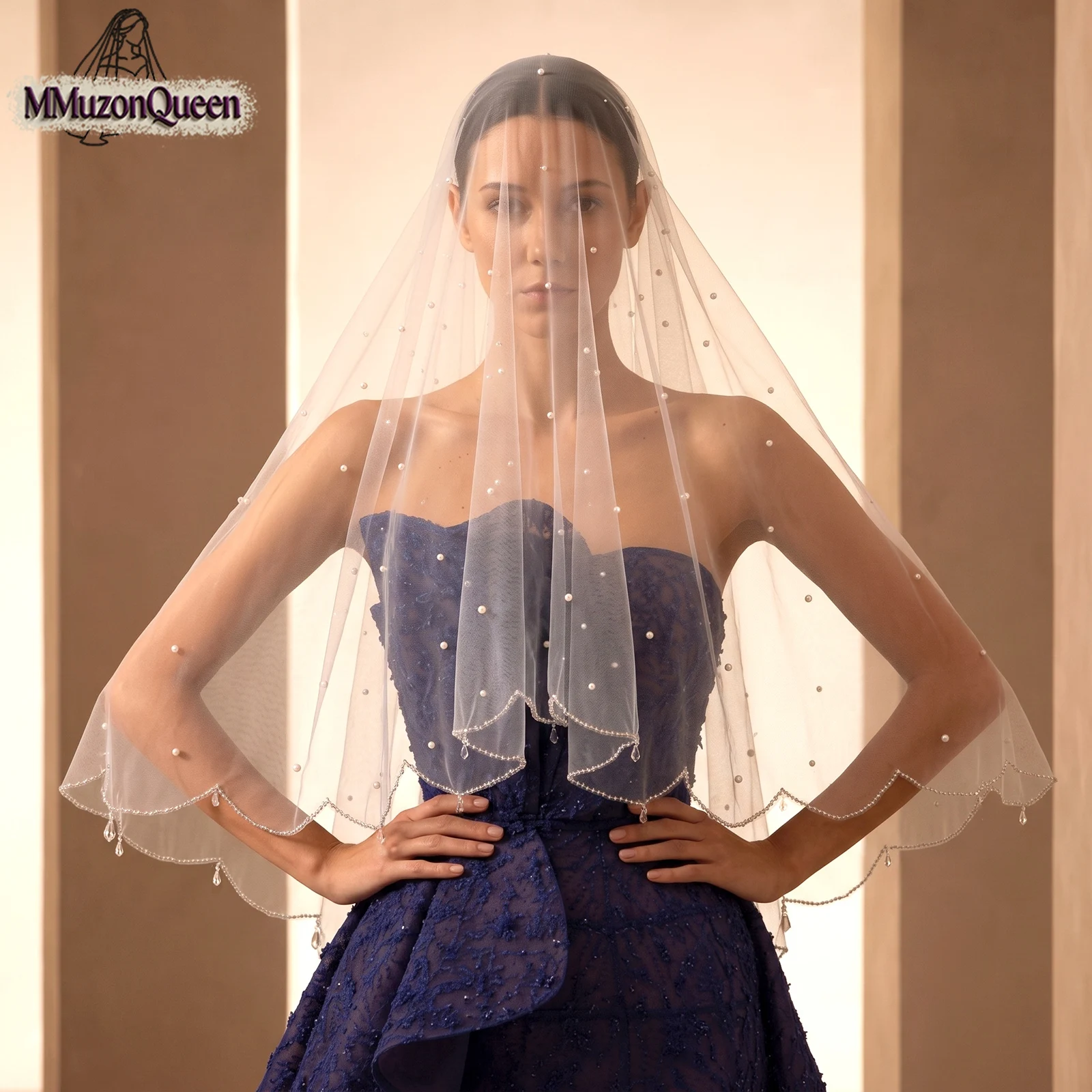 topqueen-ranking-2-layer-water-drop-crystal-bridal-veil-wavy-hem-beaded-tulle-mid-length-bride-hair-accessory-with-comb-v363