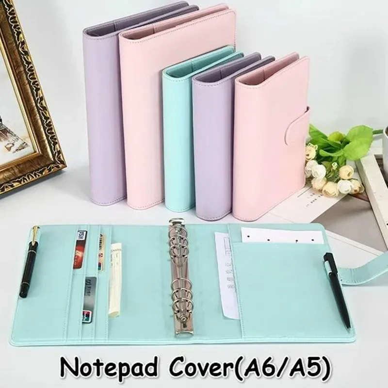 

New Solid Color Leather Folder Desktop Information Card Storage Notebook Folder Notepad Cover Leather Binder Study Office Supply