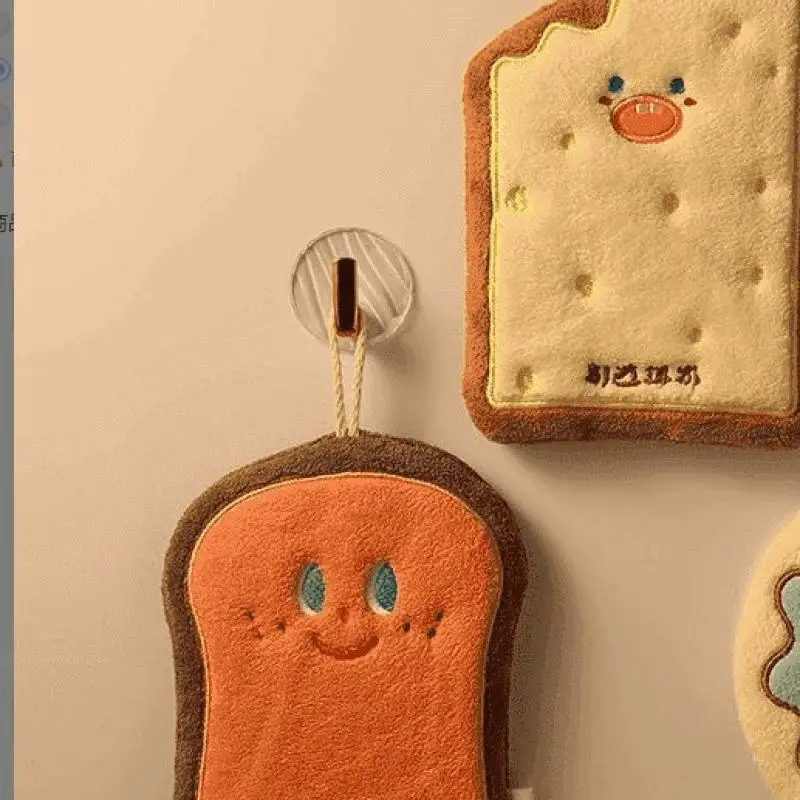 لطيف الكرتون نمط منشفة معلقة لمسح الأيدي سماكة ماصة منشفة ناعمة Kawaii مع حلقة معلقة لوازم الحمام