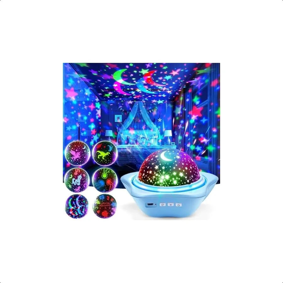 

Night Light for Toys 96 Lighting Modes Star Projector 360° Rotating+6 Films Night Light Projector Rechargeable Lamp for Bedroom