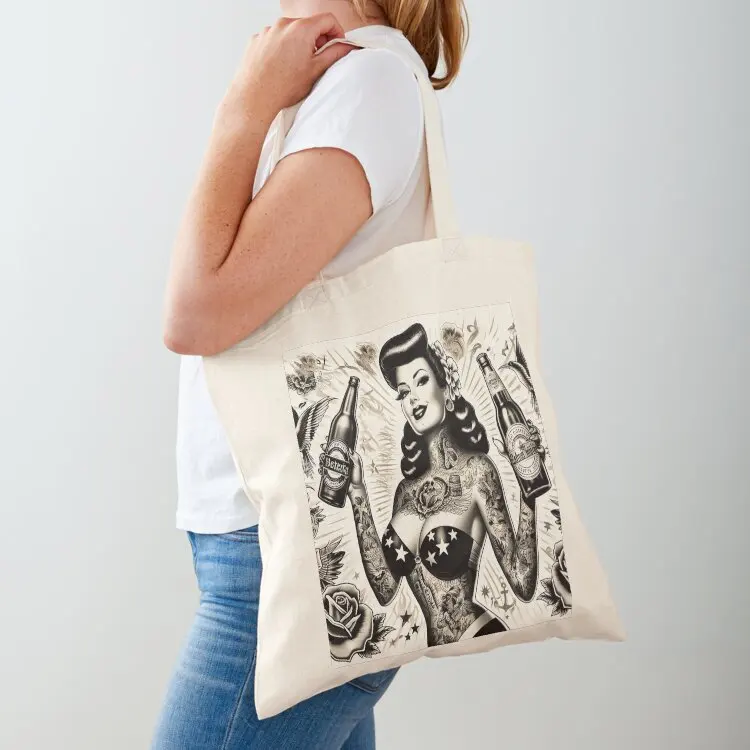 

Retro Tattooed Beer Girl Tote Bag tote bags men eco pack great bag tote bag custom