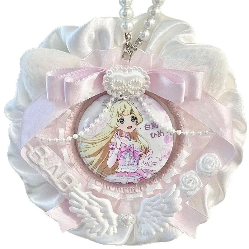 5.8-7.8 センチメートル漫画バッジピンホルダーセットピンクカラーレース弓リボンバッジクリップ表示プロテクターキッズギフト学生用品