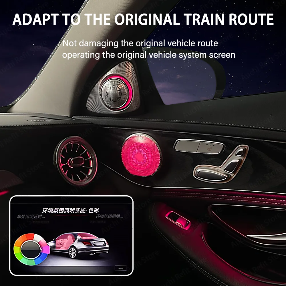 LED Car Door Luminou Speaker Cover For Mercedes Benz W205 X253 W213 W238 C/GLC/E-class Coupe Sound Metal Decoratio Ambient Light