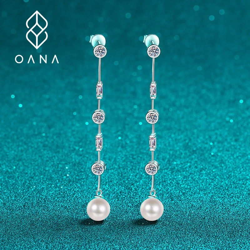 

OANA 925 Sterling Silver Tassel Earrings For Women Moissanite Freshwater Pearl Earrings Pt950 Ear Jewelry Free Shipping