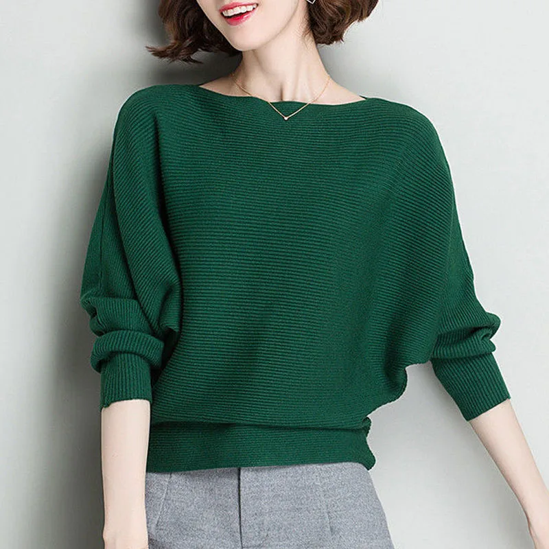 

Sweaters Knitted Sweater Women Pullovers New Black Slash Neck Knit Sweater Pullover Women Tops Long Sleeve Sueter Feminino Q3367