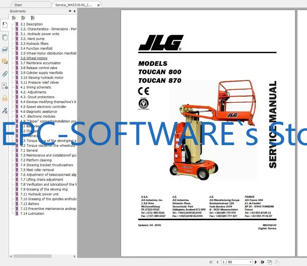 

EPC-OFTWARE Служба и руководства по эксплуатации лифтингу JLG 2022 Полный PDF 45 ГБ