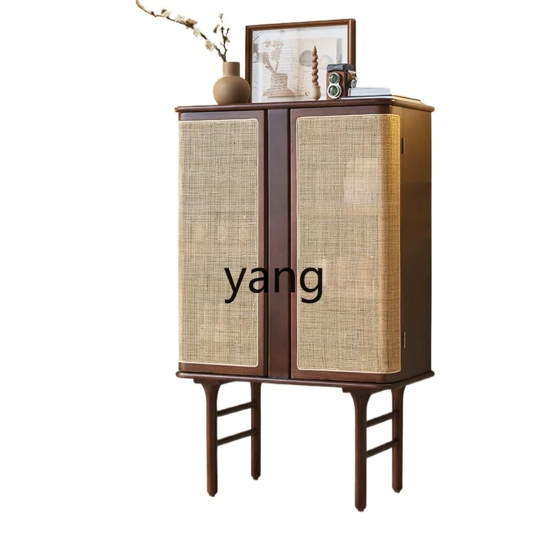 

Yjq wabi-sabi wind solid wood stand cabinet rattan storage locker retro home hotel dining side cabinet B & B