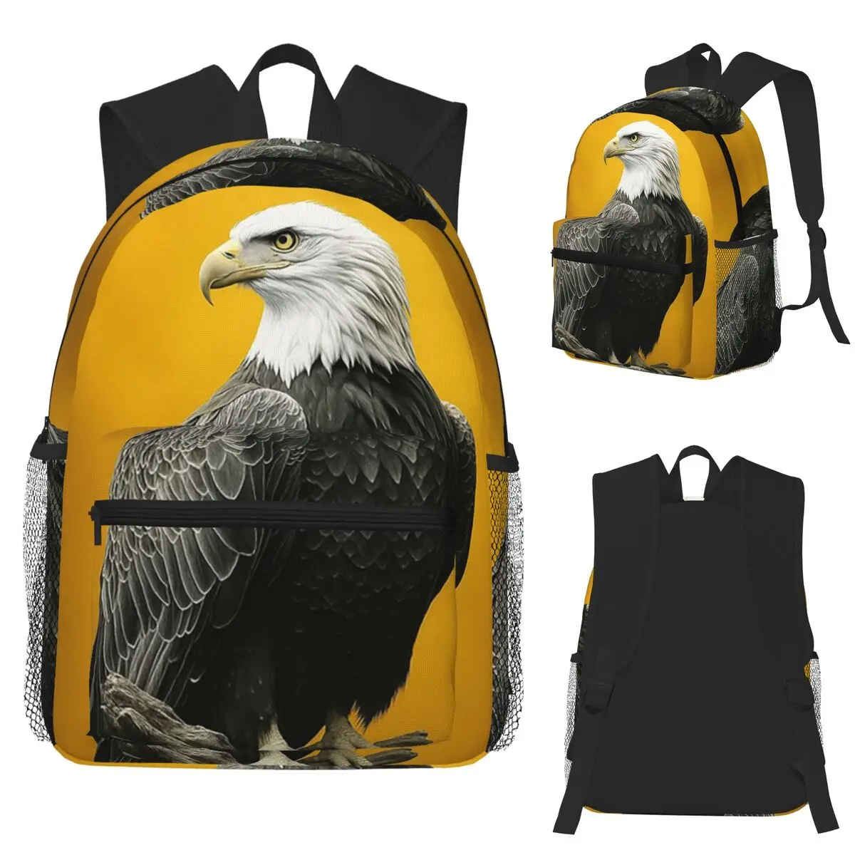 

Majestic Bald Eagle On Yellow Student Backpack School Bag Hiking Travel Daypack for Boys Girls Fashion Bookbag Shoulder Bags