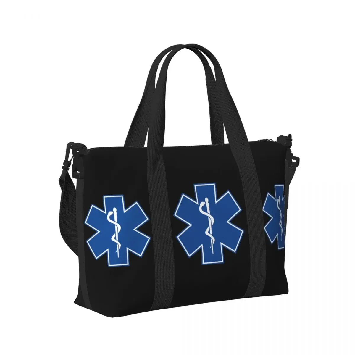 Custom Star Of Life EMT Health Care Beach Tote Bag Women Paramedic Large Compartment Gym Beach Travel Bags