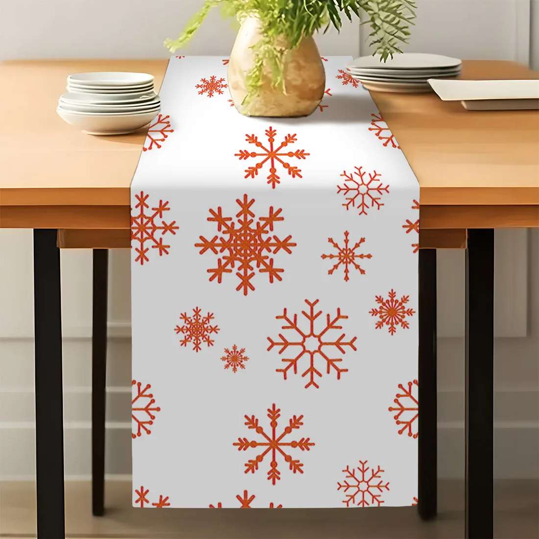 Christmas Snowflake Table Runner Kitchen Dining Table Decor Indoor Home Table Runners Dining Long Cloth 33x183cm