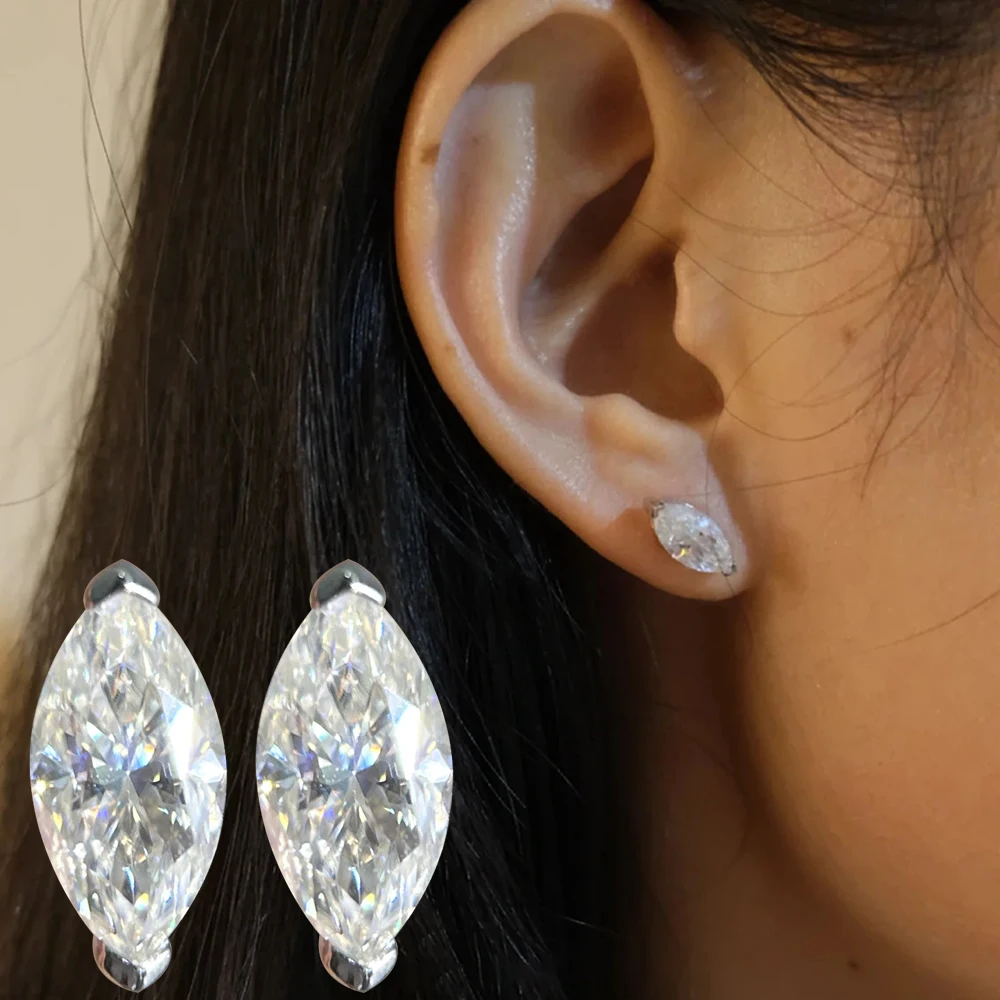 MUXIFC Marquise Cut Moissanite Drop Earrings for Women 925 Sterling Silver Plated 18k Withe Gold Ear Studs D Color Fine Jewelry
