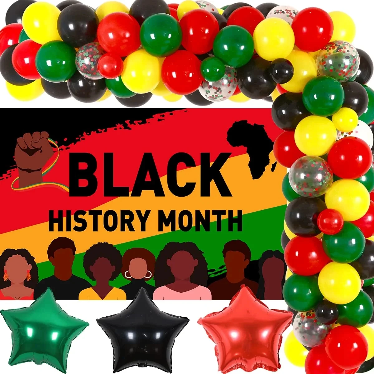 

Sursurprise-Balloon Garland Kit, Decorations, Black, History Month, Red, Green, Black, Backdrop, African American Holiday, BHM