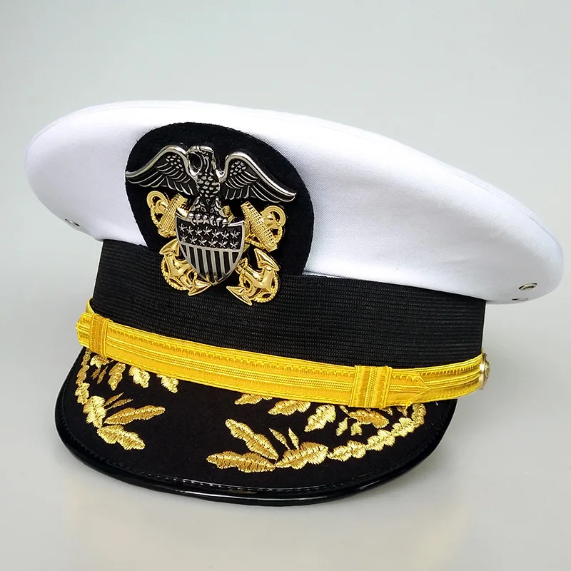 Naval Commander Cap Captain White Warship Sailor Navy Officer Caps Eagle Badge Men Marines Military Accessories Admiral Hats