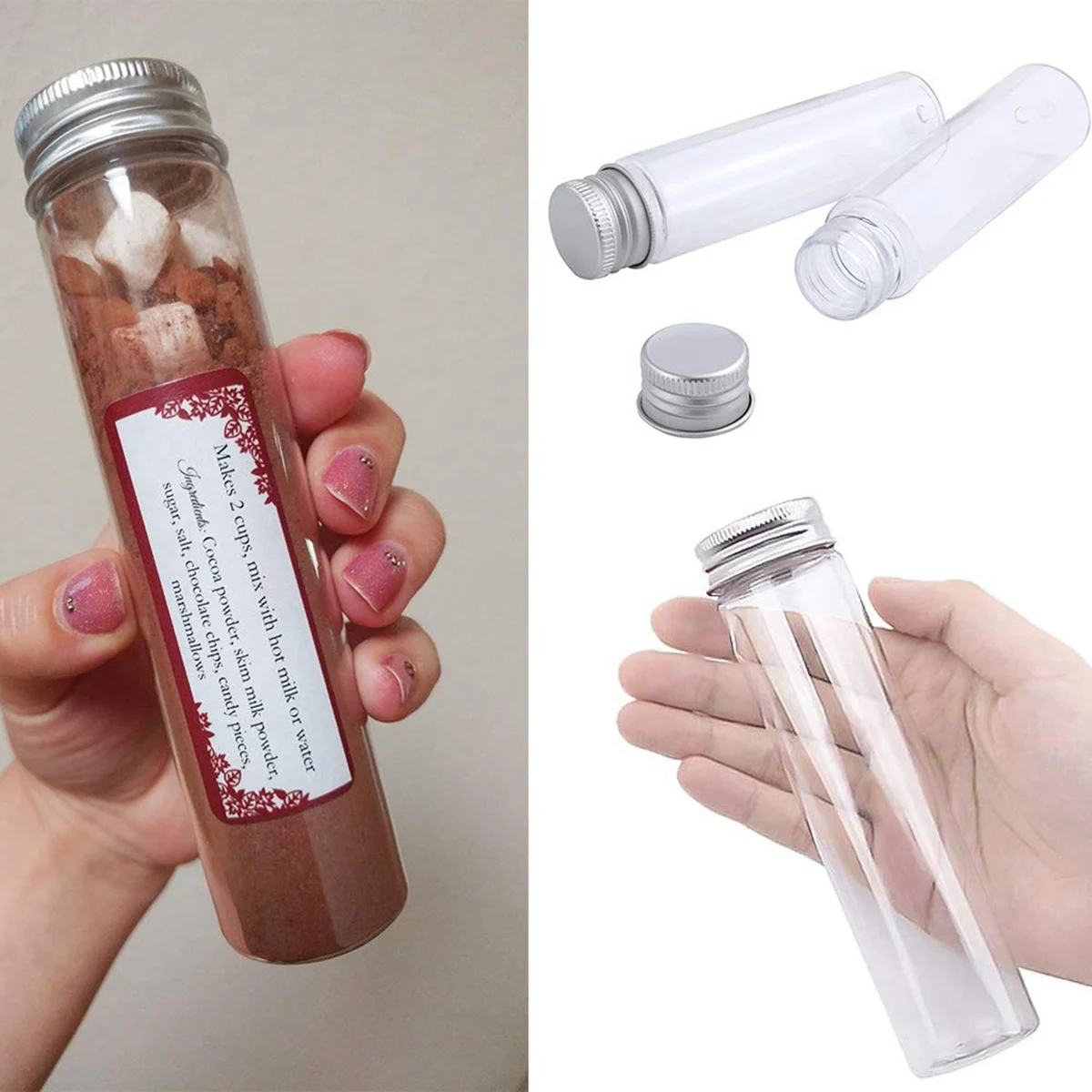 Tubo de ensayo de plástico transparente, tubos de ensayo planos con tapas de rosca para dulces, frijoles, decoración de fiestas, 15 piezas, 110Ml