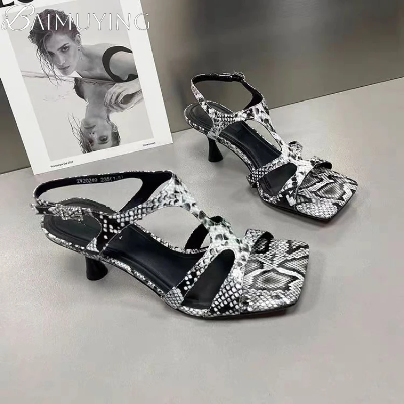 

High Heels Square Toe Sandals Serpentine Women Heeled Shoes Summer New Slippers 2025 Trend Dress Party Woman Sexy Pumps Zapatos