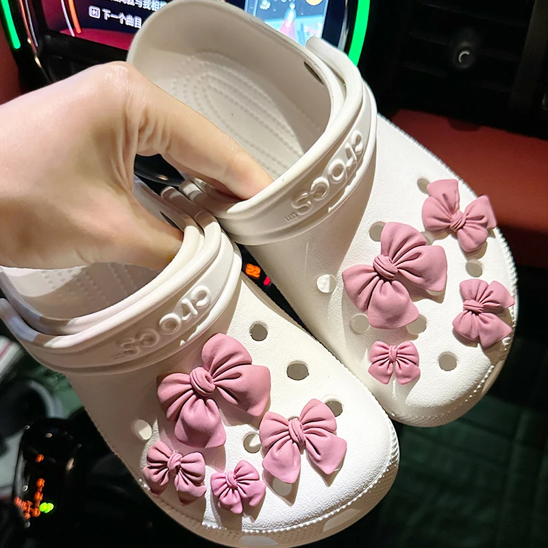 Gummi lila Bogen Schuh Charme DIY Schuh dekorationen Knopf Zubehör für Bogg Bag Slides Sandalen Clogs Kinder Geschenke
