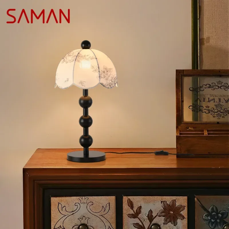 SAMAN Contemporary Creativity Table Lamp American Retro Art Living Room Study Villa Hotel Bedroom LED Bedside Desk Light