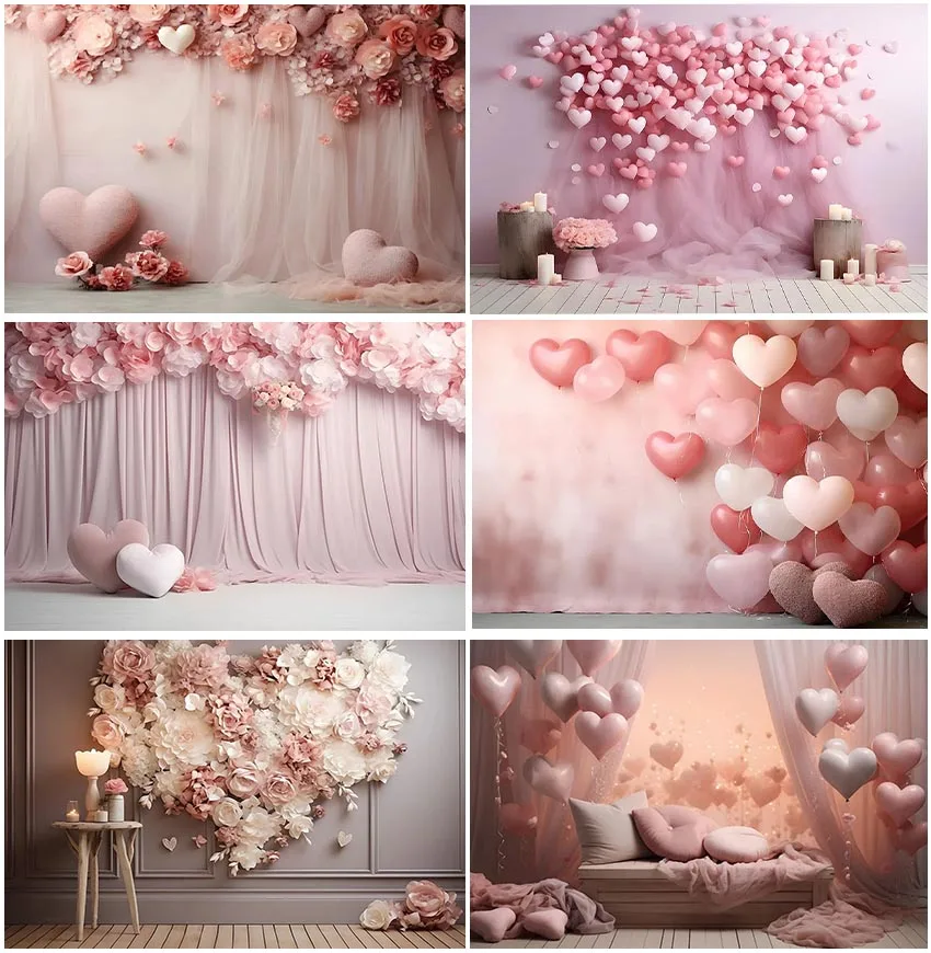 Photography Backgrounds Wedding Party Love Heart Flowers Curtain Balloons Birthday Portrait Decorations Backdrops Photo Studio